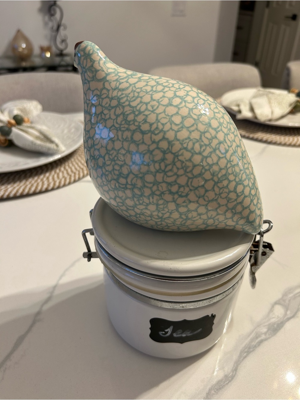Caille Ceramic Decorative Quail in Cream and Light Teal - Home Accent 8” - Picture 4 of 9